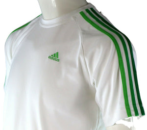 adidas Kinder T-Shirt Sport Fitness Lauf Shirt Freizeit 3-Streifen Weiss Grün - Weseli