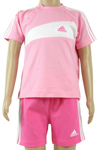 adidas Mädchen Set T Shirt Schorts Rosa Baby 100% Baumwolle Gr.74 / 6-9M - Weseli